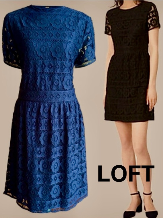 LOFT Dresses & Skirts - LOFT Classic Black Lace Short Sleeve Lined Dress (10)